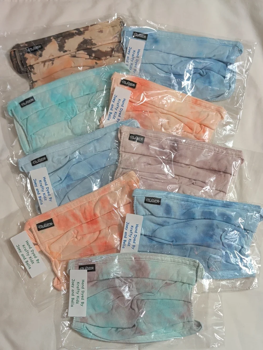 NWOT Tultex Unisex Assorted Tie-Dye Face Masks Multi 9 Pack